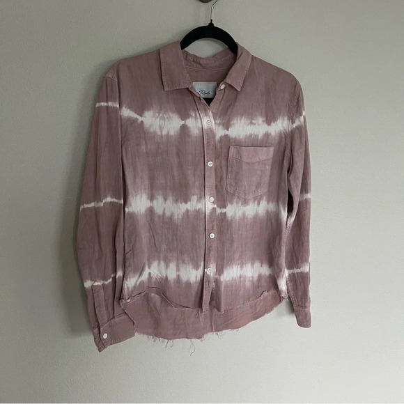 Rails Ingrid Raw Shirt Mauve White Waves Casual Women’s Small - Picture 3 of 13